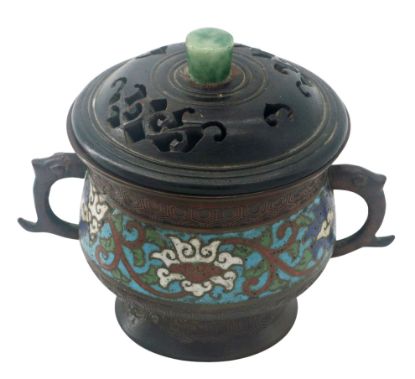 Picture of Antique Chinese Champleve Pot with Lid