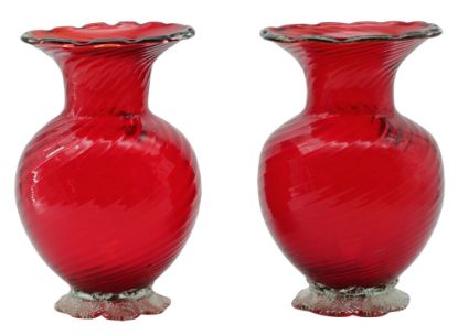 Picture of Vintage Toscany Venetian Ruby Red Optic Swirl Vases, Pair